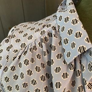 LOFT Dusty Blue Long Sleeve Blouse w/B/W Small Design